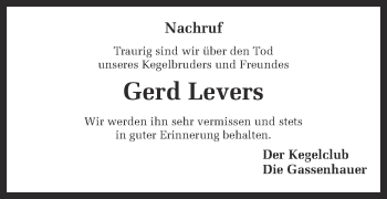 Anzeige von Gerd Levers von Münstersche Zeitung und Münsterland Zeitung