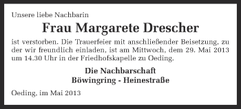 Anzeige von Margarete Drescher von Münstersche Zeitung und Münsterland Zeitung