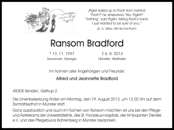 Anzeige von Ransom Bradford von Münstersche Zeitung und Grevener Zeitung