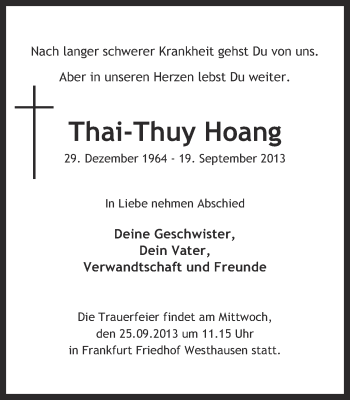 Anzeige von Thai-Thuy Hoang von Münstersche Zeitung und Grevener Zeitung