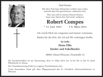 Anzeige von Robert Compes von Münstersche Zeitung und Münsterland Zeitung