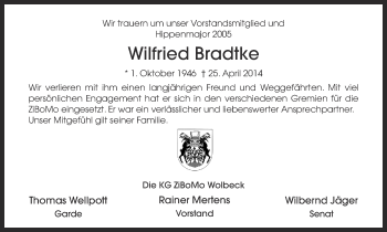 Anzeige von Wilfried Bradtke von Münstersche Zeitung und Grevener Zeitung