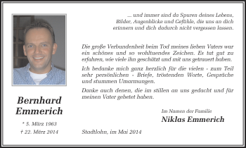 Anzeige von Bernhard Emmerich von Münstersche Zeitung und Münsterland Zeitung