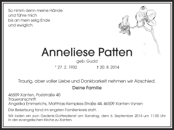 Anzeige von Anneliese Paffen von Münstersche Zeitung und Grevener Zeitung