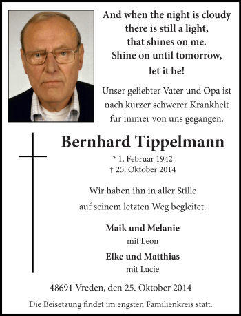 Anzeige von Bernhard Tippelmann von Münstersche Zeitung und Münsterland Zeitung