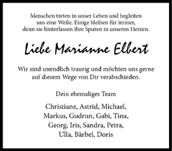 Anzeige von Marianne Elbert von Westfälische Nachrichten