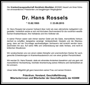 Anzeige von Hans Rossels von Westfälische Nachrichten