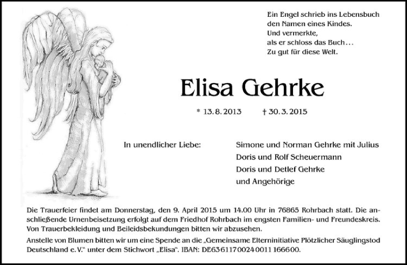  Traueranzeige für Elisa Gehrke vom 03.04.2015 aus Westfälische Nachrichten