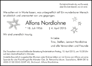 Anzeige von Alfons Nordlohne von Westfälische Nachrichten