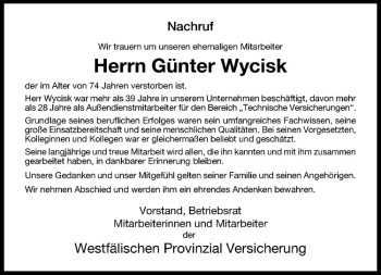 Anzeige von Günter Wycisk von Westfälische Nachrichten