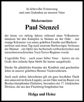 Anzeige von Paul Stenzel von Westfälische Nachrichten