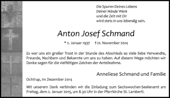 Anzeige von Anton Josef Schmand von Westfälische Nachrichten