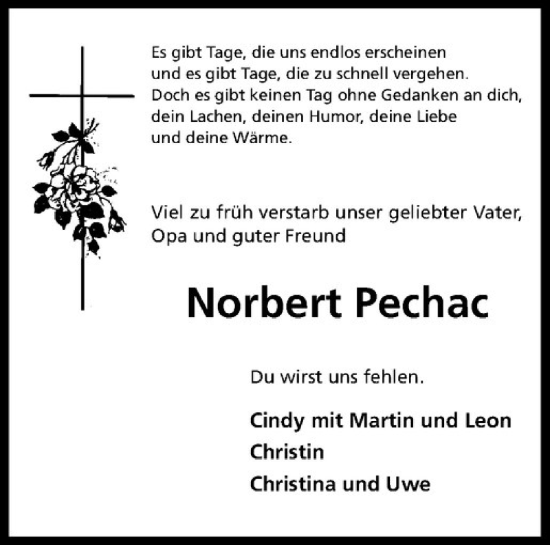  Traueranzeige für Norbert Pechac vom 11.01.2016 aus Westfälische Nachrichten