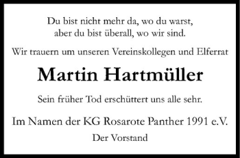 Anzeige von Martin Hartmüller von Westfälische Nachrichten