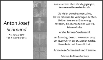 Anzeige von Anton Josef Schmand von Westfälische Nachrichten