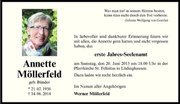 Anzeige von Annette Möllerfeld von Westfälische Nachrichten