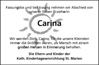 Anzeige von Carina  von Westfälische Nachrichten