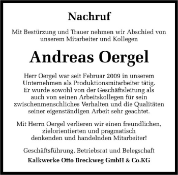 Anzeige von Andreas Oergel von Westfälische Nachrichten