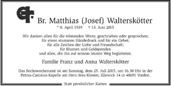 Anzeige von Josef Walterskötter von Westfälische Nachrichten