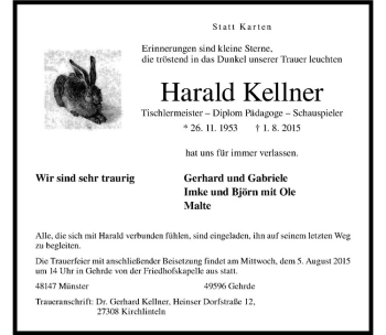 Anzeige von Harald Kellner von Westfälische Nachrichten