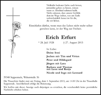 Anzeige von Erich Erfurt von Westfälische Nachrichten