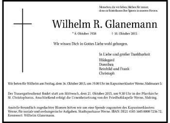 Anzeige von Wilhelm R. Glanemann von Westfälische Nachrichten