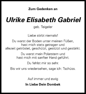 Anzeige von Ulrike Elisabeth Gabriel von Westfälische Nachrichten