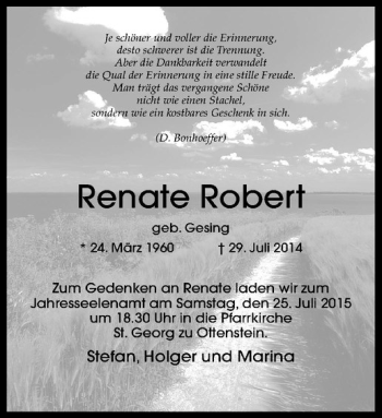 Anzeige von Renate Robert von Westfälische Nachrichten