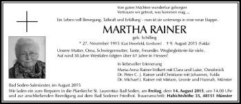 Anzeige von Martha Rainer von Westfälische Nachrichten