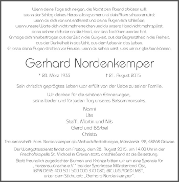 Anzeige von Gerhard Nordenkemper von Westfälische Nachrichten