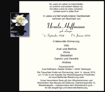 Anzeige von Ursula Hoffmann von Westfälische Nachrichten