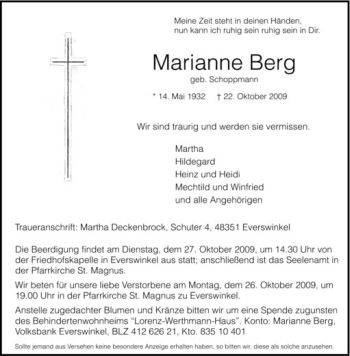 Anzeige von Marianne Berg von Westfälische Nachrichten