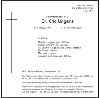 Anzeige von Dr. Eric Lingens von Westfälische Nachrichten