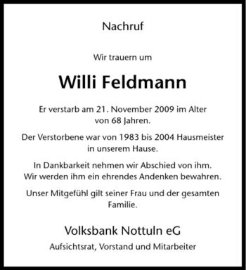 Anzeige von Willi Feldmann von Westfälische Nachrichten