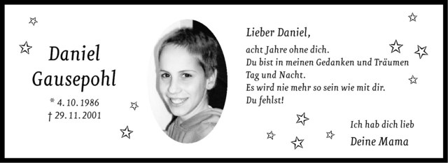  Traueranzeige für Daniel Gausepohl vom 28.11.2009 aus Westfälische Nachrichten