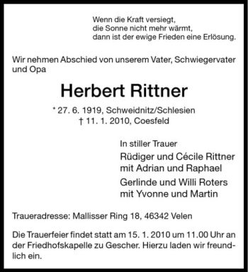 Anzeige von Herbert Rittner von Westfälische Nachrichten