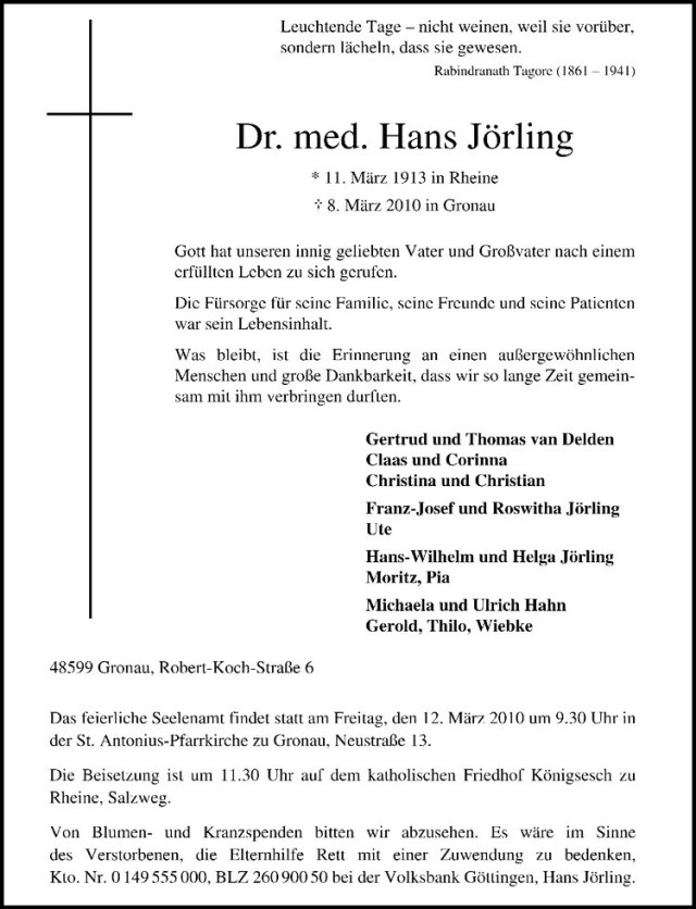  Traueranzeige für Hans Jörling vom 10.03.2010 aus Westfälische Nachrichten