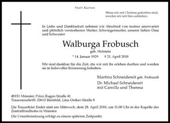 Anzeige von Walburga Frobusch von Westfälische Nachrichten