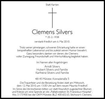 Anzeige von Clemens Silvers von Westfälische Nachrichten