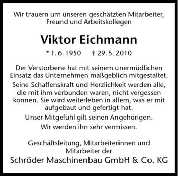 Anzeige von Viktor Eichmann von Westfälische Nachrichten