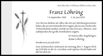 Anzeige von Franz Löhring von Westfälische Nachrichten