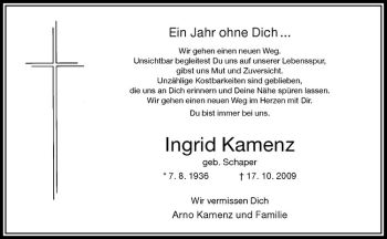 Anzeige von Ingrid Kamenz von Westfälische Nachrichten