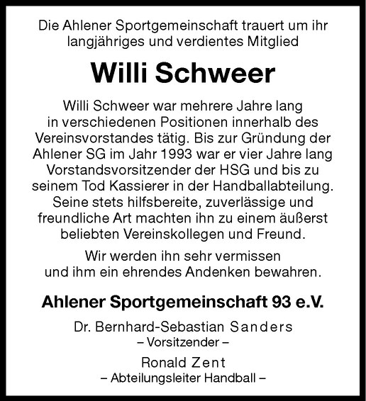  Traueranzeige für Willi Schweer vom 06.11.2010 aus Westfälische Nachrichten