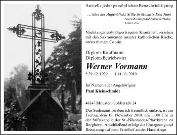 Anzeige von Werner Vormann von Westfälische Nachrichten