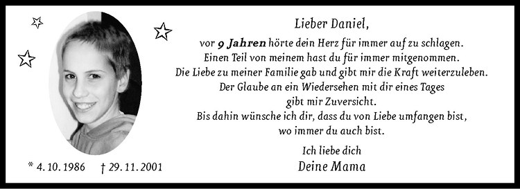  Traueranzeige für Daniel Gausepohl vom 29.11.2010 aus Westfälische Nachrichten