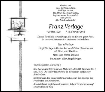 Anzeige von Franz Verlage von Westfälische Nachrichten