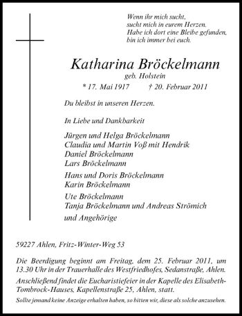 Anzeige von Katharina Bröckelmann von Westfälische Nachrichten