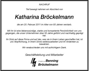 Anzeige von Katharina Bröckelmann von Westfälische Nachrichten