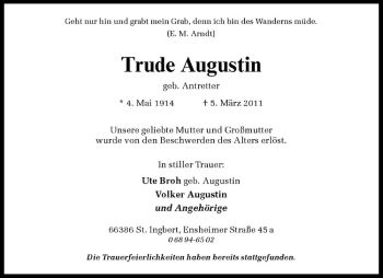 Anzeige von Trude Augustin von Westfälische Nachrichten