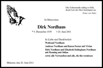 Anzeige von Dirk Nordhaus von Westfälische Nachrichten